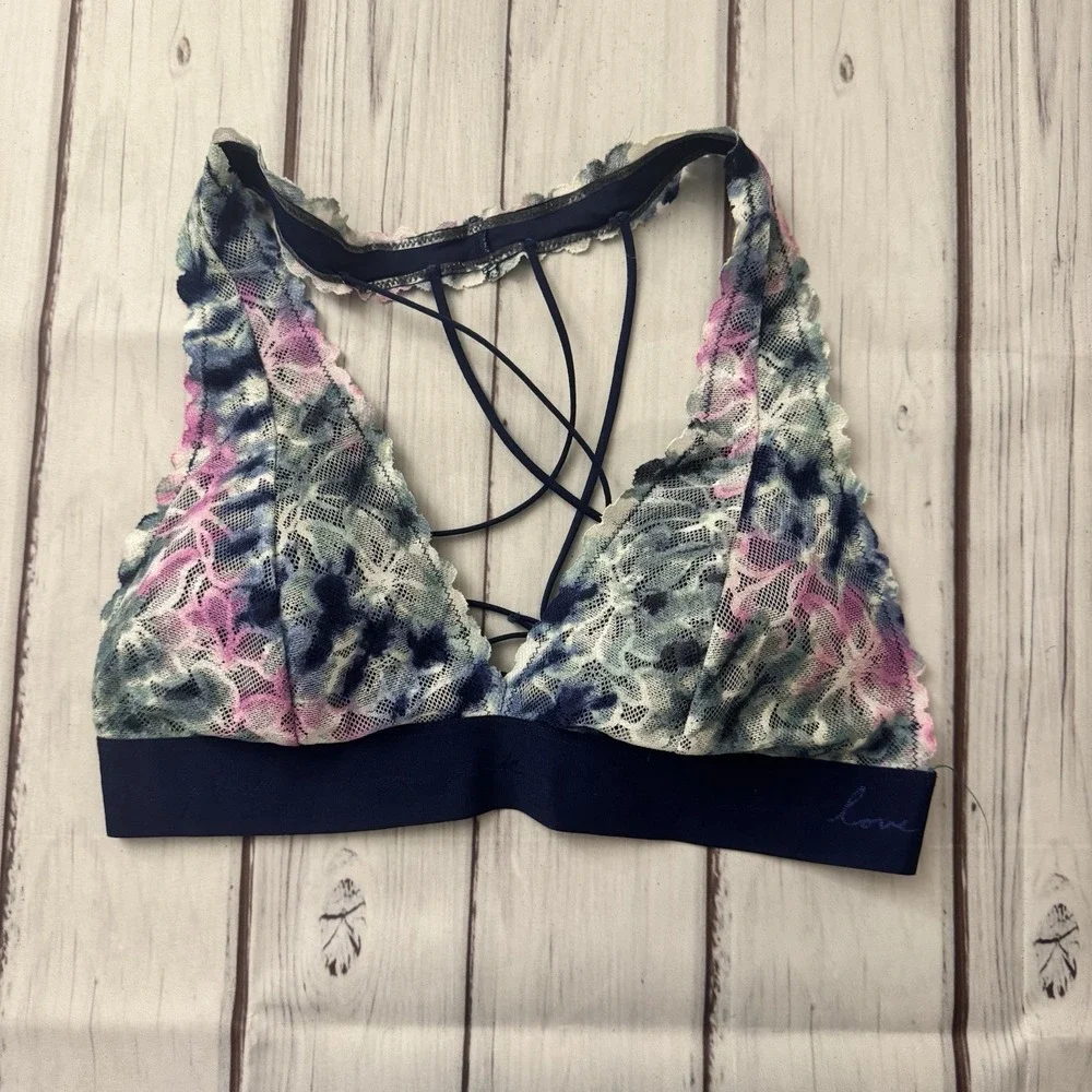 Victoria's Secret Pink Strappy‎ Lace Bralette Size Medium Tye Dye Sexy